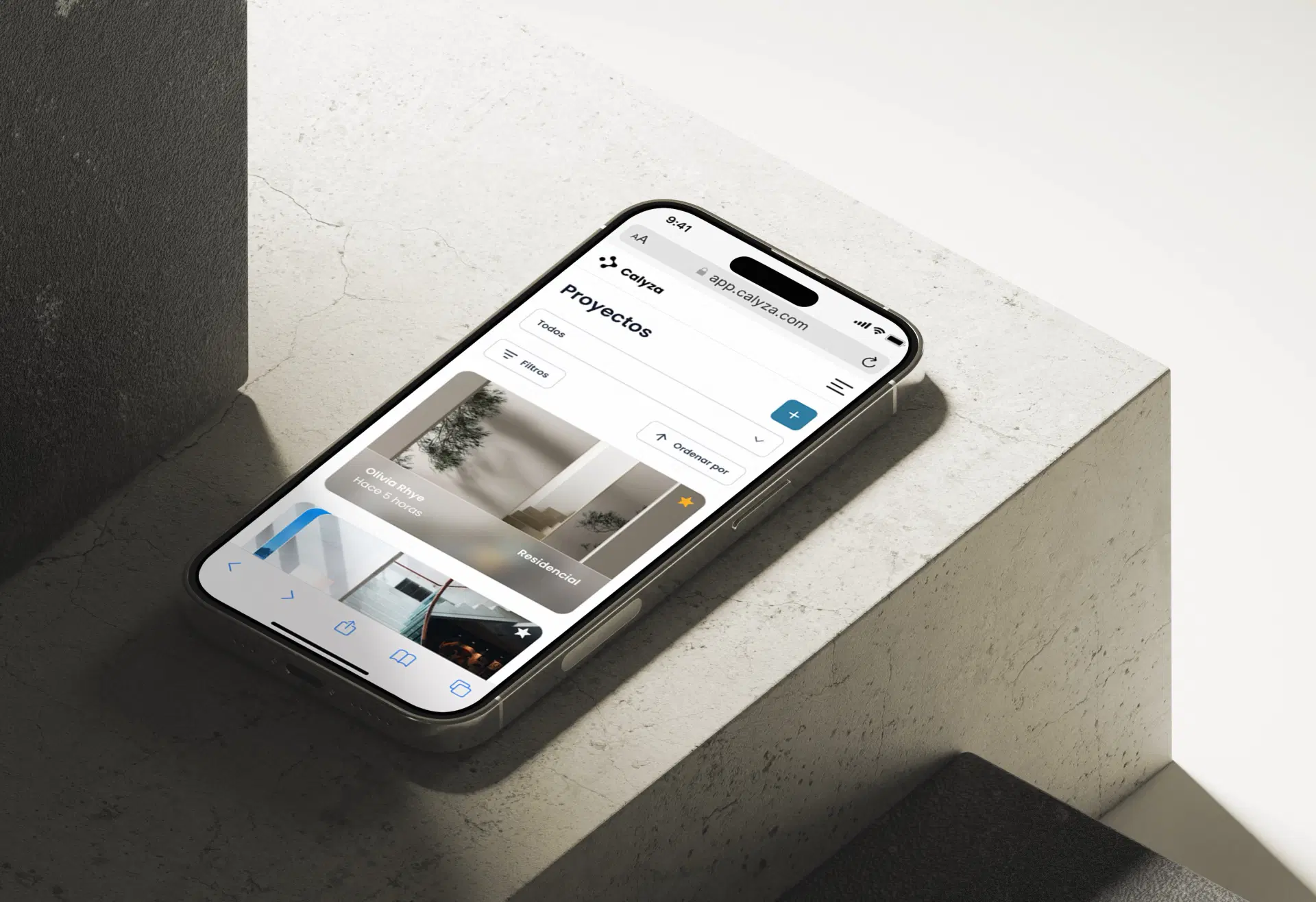 Mockup de la visualización en mobil de calyza