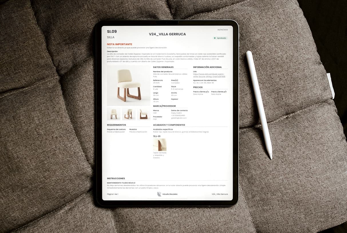 Mockup de la visualización en tablet de ficha de elemento